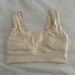 Scalloped Edge Ivory Sports Bra Top